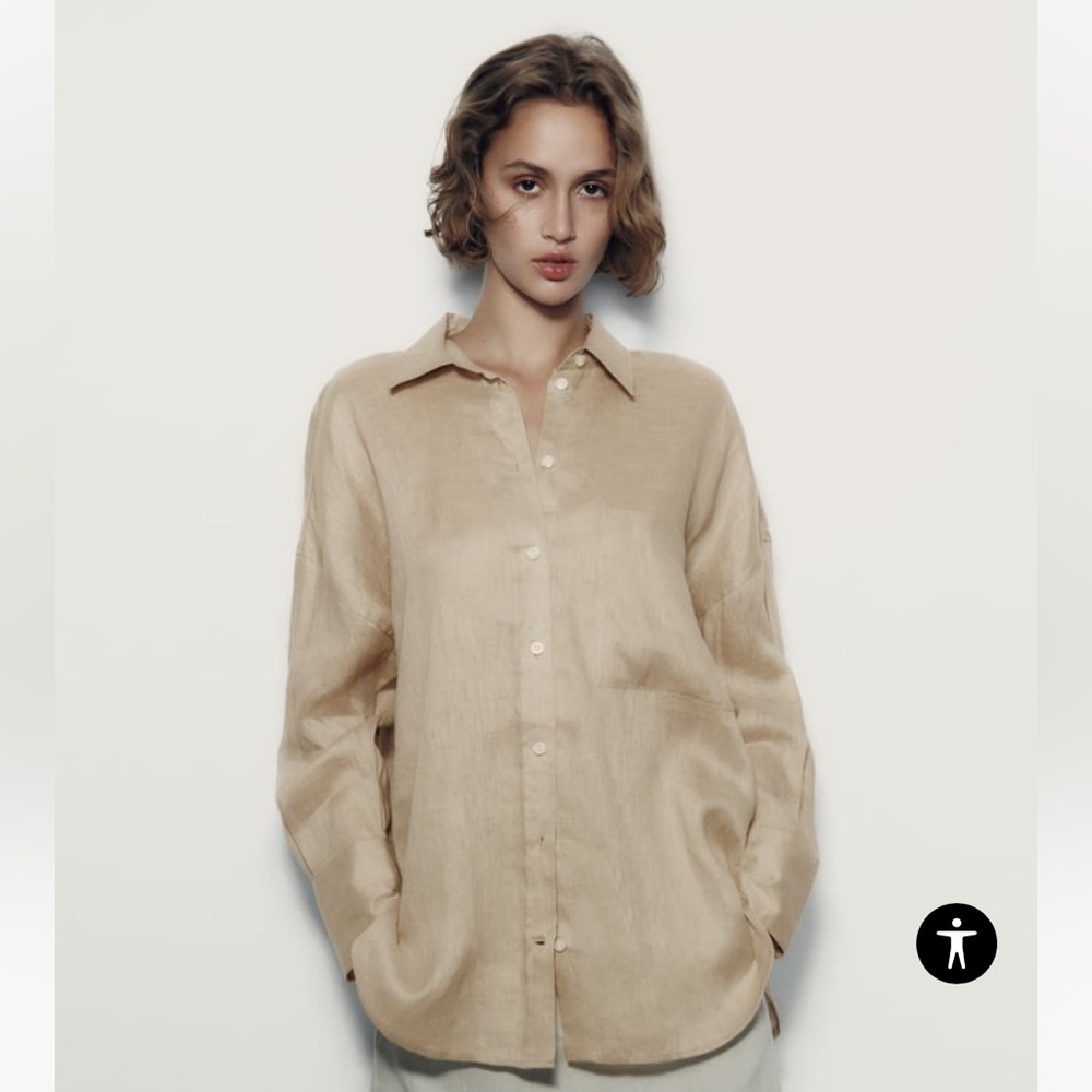 Zara Beige Button-Down Shirt